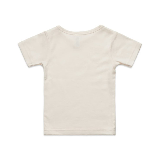 A plain cream-coloured infant t-shirt featuring a back view. The shirt has short sleeves and a round neckline.
