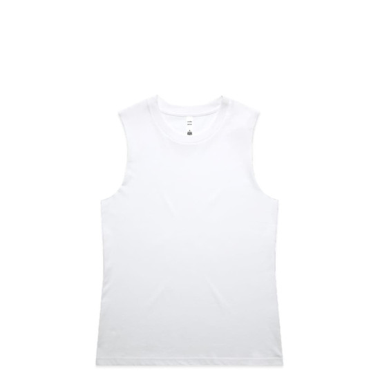 A white singlet tank top with a simple design and no embellishments, featuring a logo on the label.