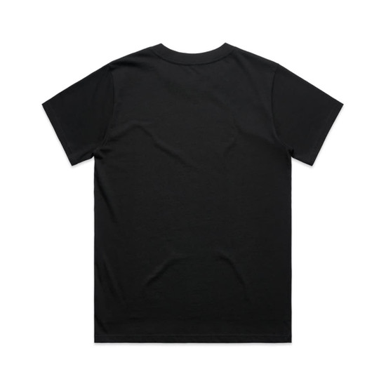 A black t-shirt with a classic fit, featuring a plain back design and no visible branding.
