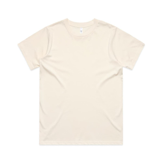 A plain cream-coloured t-shirt with a classic crew neckline and short sleeves. It features a logo on the label.