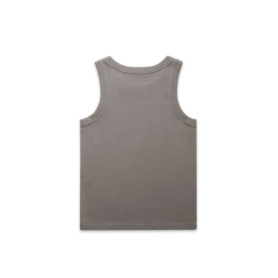 A faded organic rib tank in muted grey, featuring a simple back design and no visible logos.