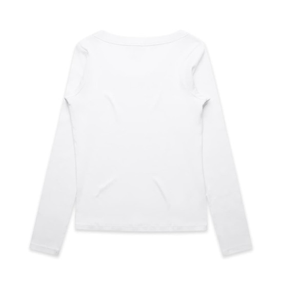 A white long-sleeve T-shirt with a simple, clean design and no visible branding.