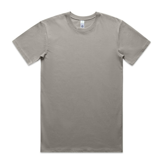 A khaki organic T-shirt with a classic crew neck, featuring a logo on the inside label.