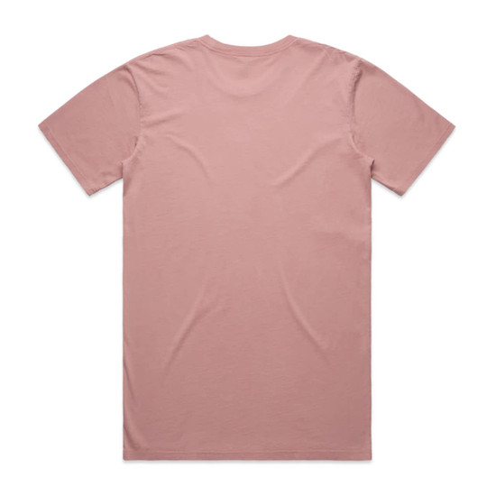 A faded pink t-shirt with a plain back and a logo.