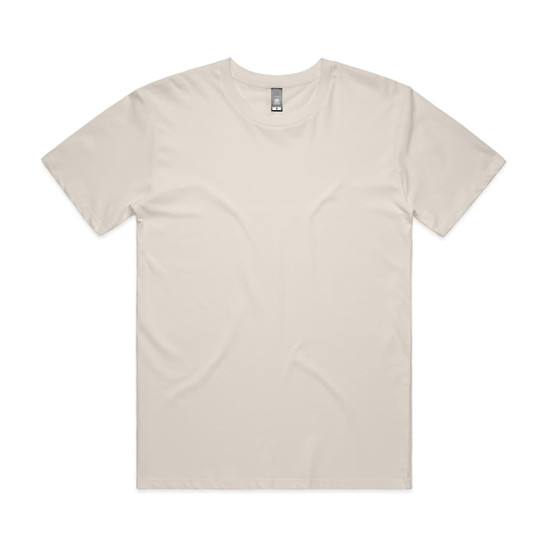 A plain cream t-shirt with a round neck and short sleeves, featuring a logo.