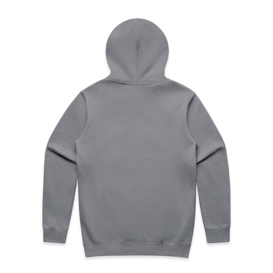A grey zip-up hoodie with a hood, featuring a simple design and no visible branding.
