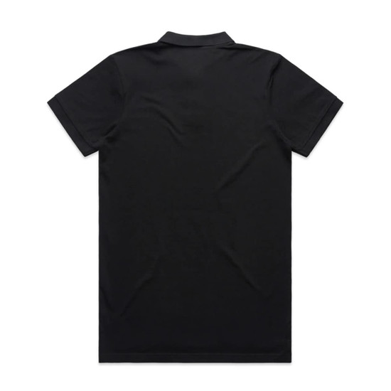 A black Pique Polo shirt with a classic design and short sleeves, featuring a logo on the back.