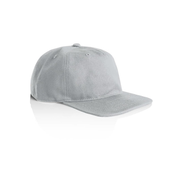 A light grey cap with a curved brim and a logo on the side.