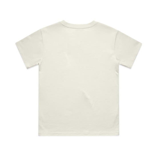 A plain cream-coloured children's t-shirt with a round neckline and short sleeves.