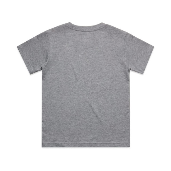 A grey youth classic tee displayed from the back, featuring a simple design and no visible logos.