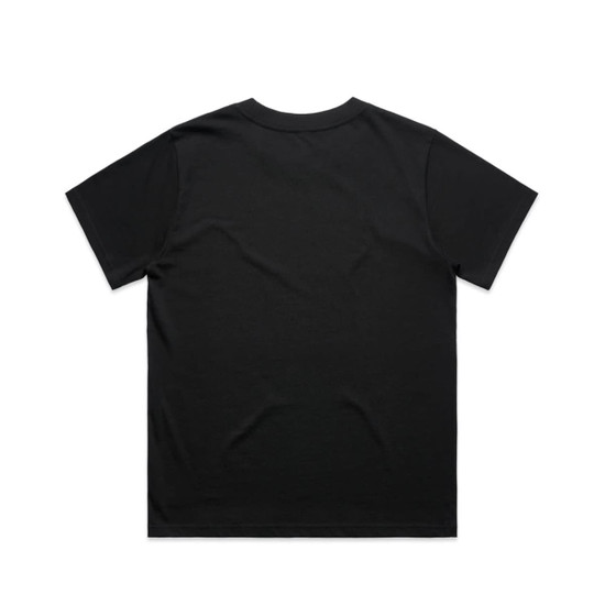 A black T-shirt featuring a plain back design, made without any visible logos or branding.