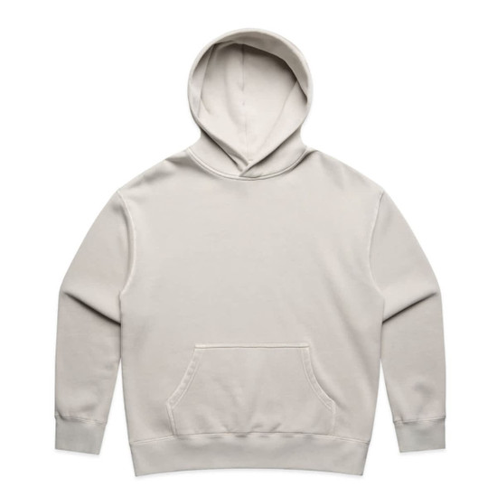 A light grey hoodie with a front pocket and a hood. It features a logo on the design.