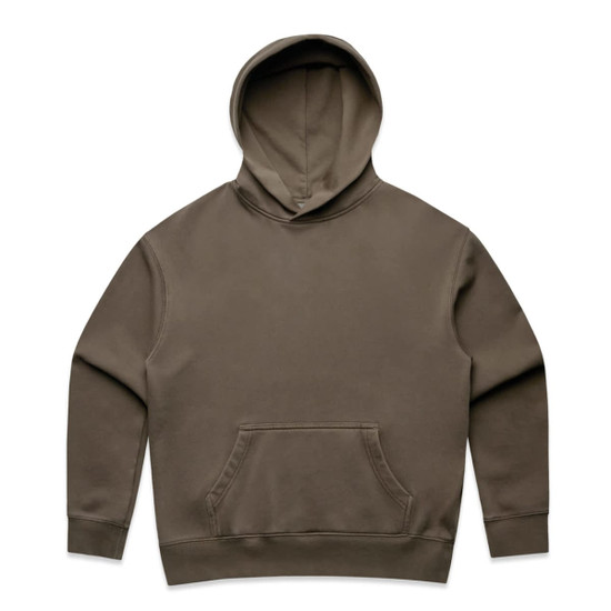 A brown hoodie with a front pocket and a hood, featuring a logo. Suitable for casual wear.