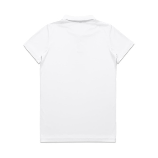 A white polo shirt featuring a classic design and a small logo on the back. Suitable for workwear.