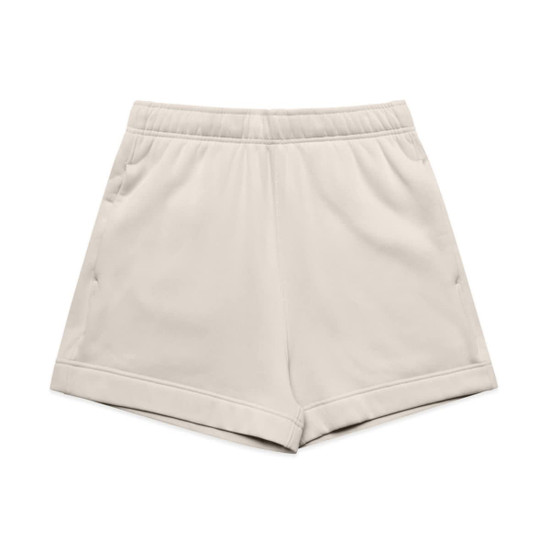 Track shorts in a light beige colour with an elastic waistband and side pockets. Features a brand logo.