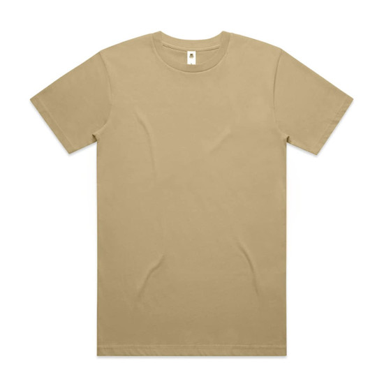 A beige Block Tubular Tee featuring a classic crew neck and short sleeves. The shirt includes a brand logo.
