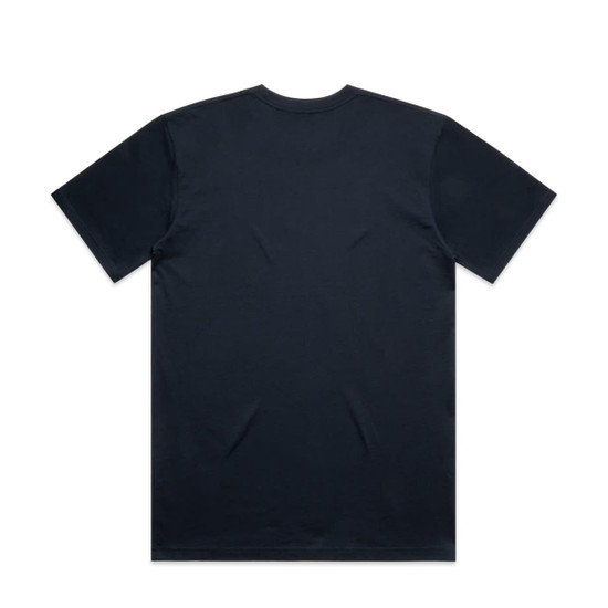 A plain black t-shirt with short sleeves and a crew neckline. The back features a logo.