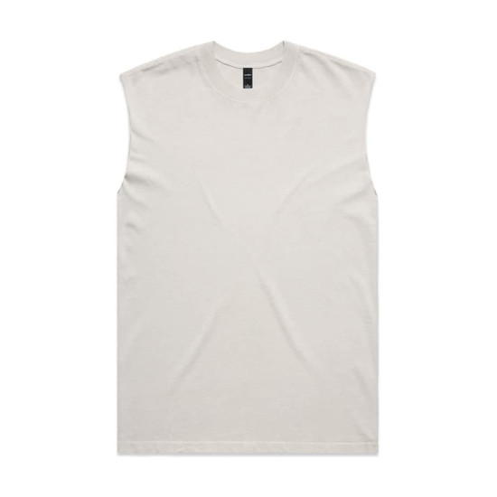 A faded light grey tank top with short sleeves and a simple design. It features a branding label.