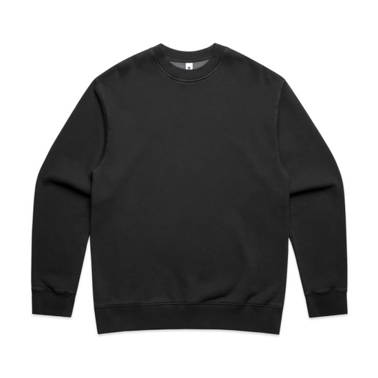 A black crew jumper featuring long sleeves and a classic neckline. The garment has a simple design with a logo.