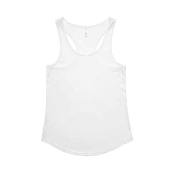 A white racerback singlet featuring a soft, smooth fabric and a subtle logo. Ideal for casual wear.