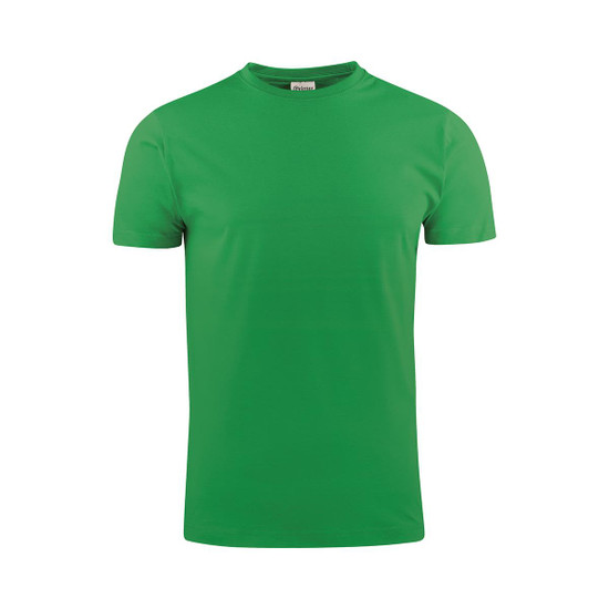 A green men's t-shirt with a crew neck and short sleeves, featuring a logo.