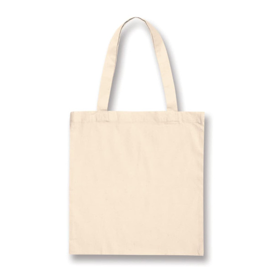 A cotton tote bag in a neutral beige color with long handles for easy carrying.