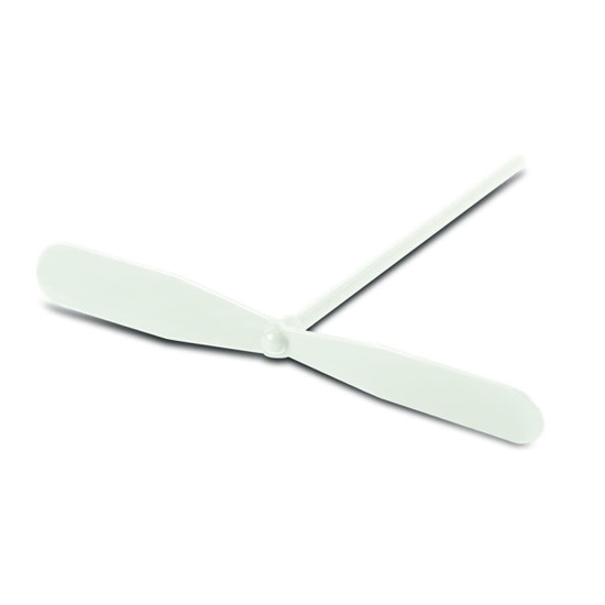 A Twirly Copter featuring a lightweight, flexible design with two rotor blades and a central hub for easy launching.