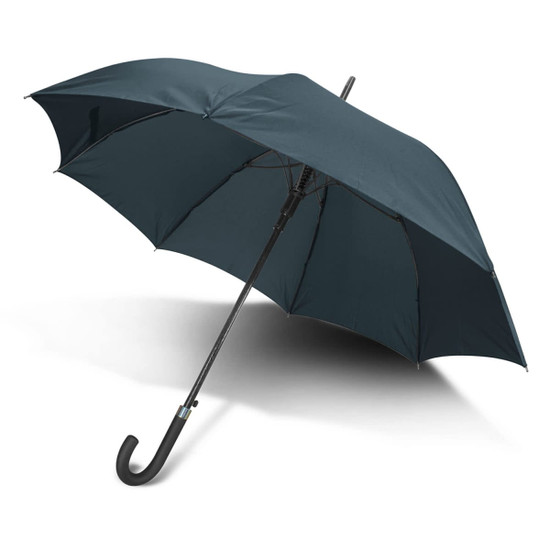 A dark green Pegasus Hook Umbrella with a curved handle, featuring a logo on the canopy.