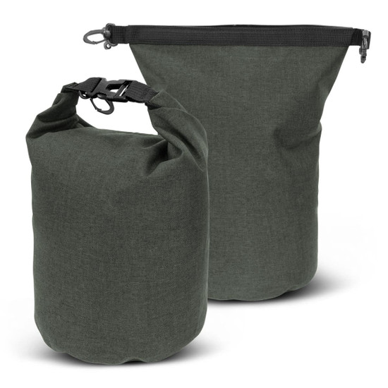 A green Nautica Dry Bag - 5L with a roll-top closure and adjustable straps, featuring a logo on the front.