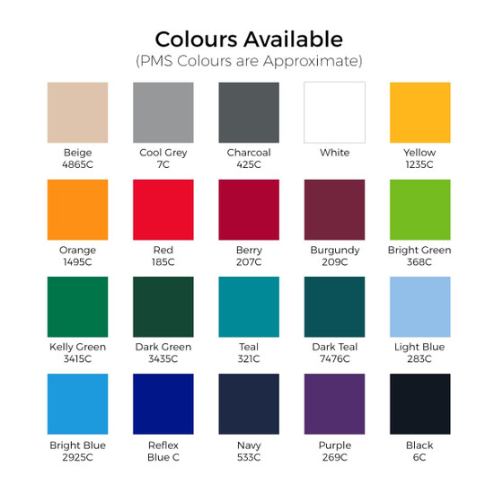 A grid displaying various colours available for a custom men's sports hoodie, including beige, charcoal, red, and more.