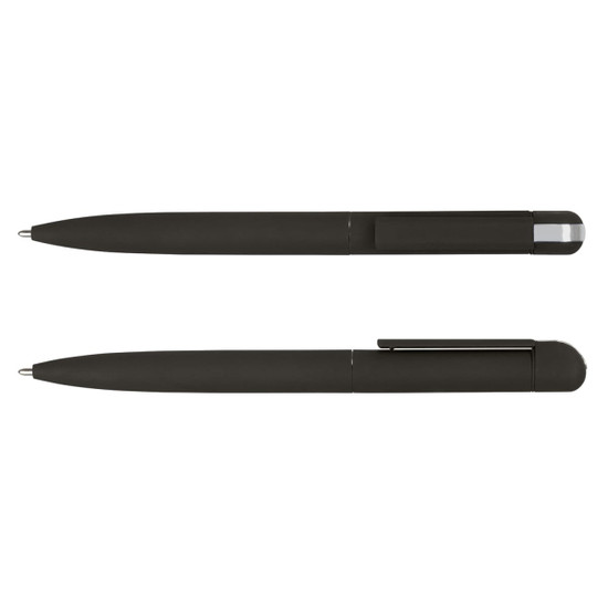 A set of black metal pens with a sleek design, featuring a shiny clip and a smooth finish.