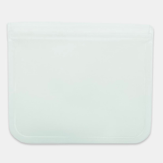 A clear PEVA reusable food storage bag with a zip closure, measuring 21.5 cm x 18 cm. Ideal for various storage needs.