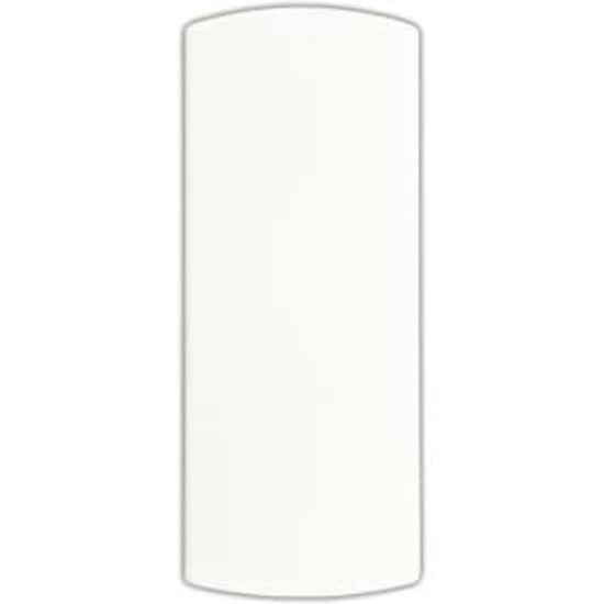 A white bandage dispenser with a curved top and a simple design. It features a branding logo.