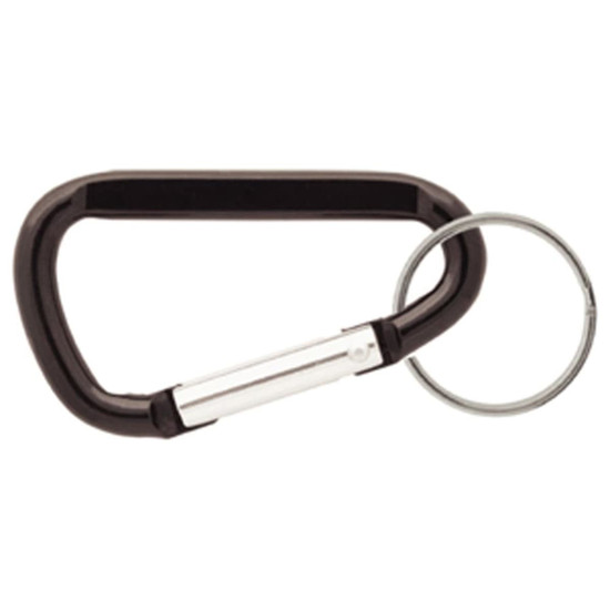 A black 60mm carabiner with a metal keyring attachment and a silver hinge mechanism.