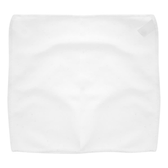A white microfibre pouch and cloth, designed for sunglasses, featuring a simple design and a label.