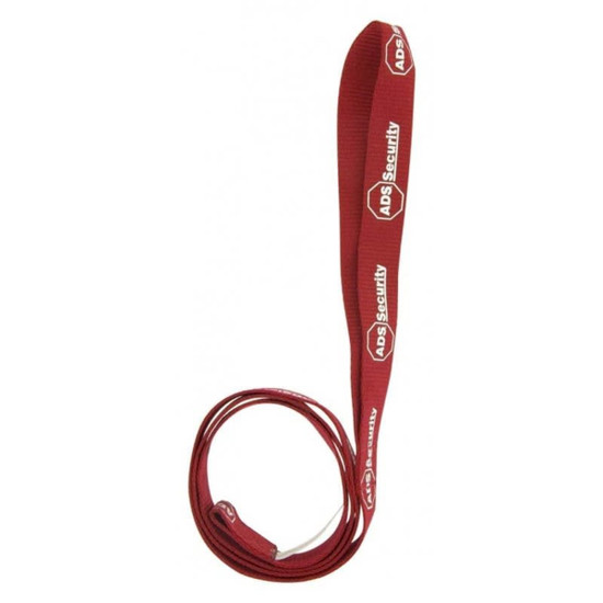 A red dog leash measuring 1.1 metres, featuring a logo along its length.