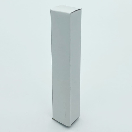 A slim, white packaging box for an unspecified product, featuring a plain design without any labels or graphics.