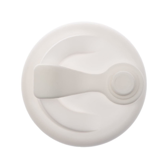 A reusable coffee cup lid made from RPET material, featuring a snap closure for easy access.