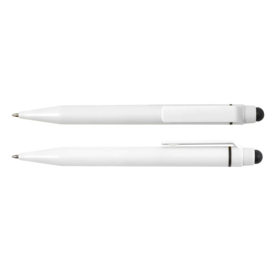 A Chameleon Pen / Stylus featuring a sleek white design, with both a ballpoint pen and stylus tip.