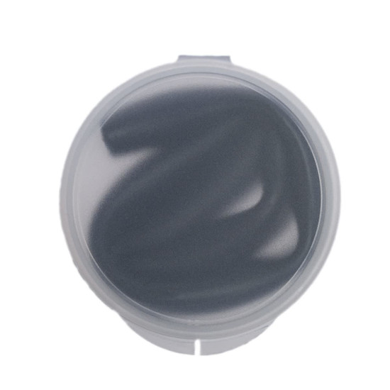 A silicone straw neatly coiled inside a transparent case. The straw is black, and the case has a secure lid.