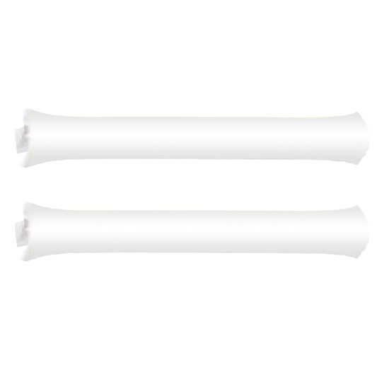 Two white inflatable bang bang sticks, featuring a simple cylindrical design, stacked vertically on a white background.