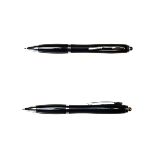 A black Viva Solid Pen with chrome accents, featuring a sleek design and a clip for easy attachment.