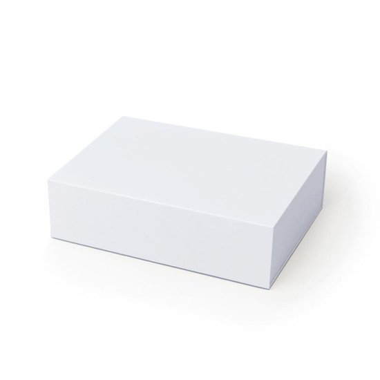 A plain white box with a rectangular shape, featuring a smooth surface and no visible branding.
