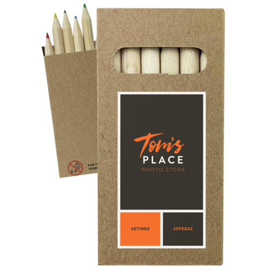 A pack of coloured pencils in a cardboard sleeve, featuring a logo and various coloured pencil tips visible.