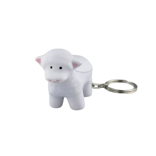 A white sheep-shaped key ring with a silver keychain attachment, featuring a simple design.