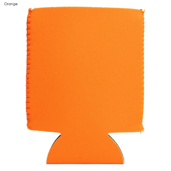 An orange neoprene stubby cooler with a simple design and a logo on it. Ideal for holding beverages.
