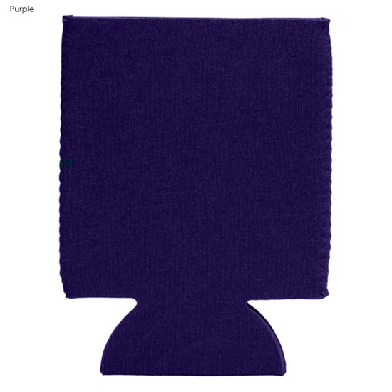 A purple neoprene stubby cooler with a base, designed to hold drink bottles. Features a logo.