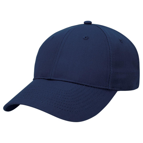A navy Poly Viscose Cap with a structured design and curved brim, featuring a logo.