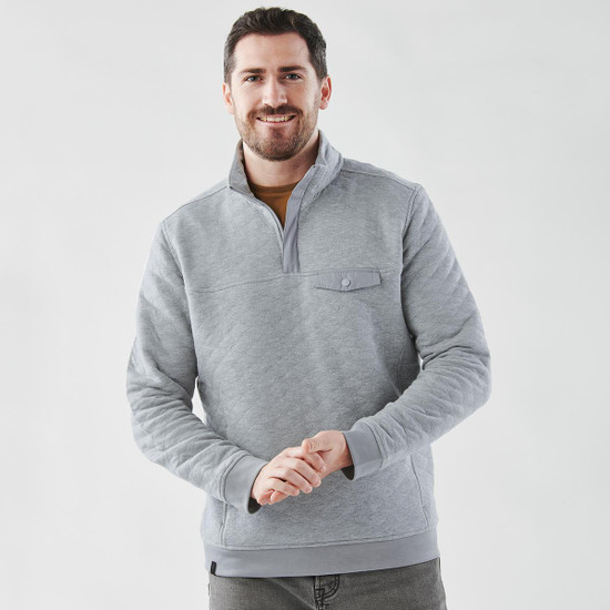 A grey Men's Montebello Thermal 1/4 Zip Pullover, featuring a chest pocket and a relaxed fit.