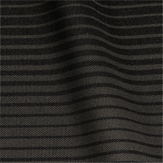 A close-up of a textured fabric in dark olive with subtle stripes, suitable for a men's polo shirt.